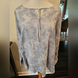 J. Jill Pure Jill Medium Petite• Blue Embroidered Tie-Dye Blouse Cotton Boho Top